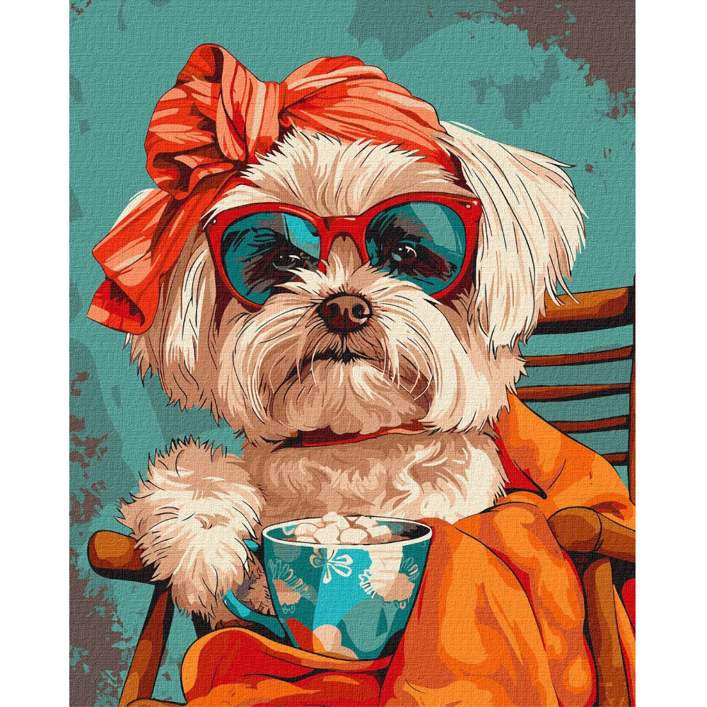 Set for painting by numbers Stylish shih tzu canvas on a stretcher