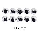 Plastmasas actiņas ar skropstām, kustīgas, D:12 mm, iep. 10 gab.