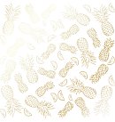 Skrapbukinga papīrs ar zelta folijas faktūru "Golden Pineapple White", 30x30cm, vienpusējs