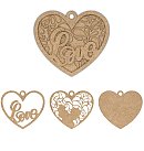 MDF dekorējamas sagataves "Sirds - 2", 3 gab., 9x7.5cm, biezums 3mm