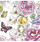 Salvetes dekupāžai "Watercolour with Roses and Butterflies", 33x33cm, 2 gab.