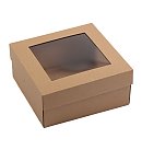Mikro-gofrēta kartona kaste ar caurspīdīgu kvadrāta veida lodziņu vākā, 180x180mm, H:80mm, brūna, Nr.6