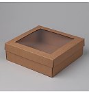 Mikro-gofrēta kartona kaste ar caurspīdīgu lodziņu vākā, 245x245mm, H:80mm, brūna, Nr.7