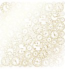 Skrapbukinga papīrs ar zelta folijas faktūru "Golden Clocks White", 30x30cm, 200g/ m2, vienpusējs