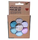 "Rocailles" pērlīšu komplekts "Pastel", 90g pērlītes, 3x1m neilona auklas, 3 aizdares