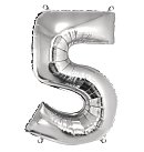 Folijas balons, numurs "5", 96cm, 1gab., sudraba krāsā