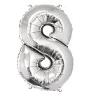 Folijas balons, numurs "8", 96cm, 1gab., sudraba krāsā