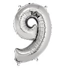 Folijas balons, numurs "9", 96cm, 1gab., sudraba krāsā