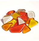 Dažādu formu stikla mozaīka "Soft Glass", 200g (apm.140gab.), dzelteni sarkano toņu maisījums