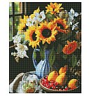 Dimantu mozaīkas komplekts "Still life with sunflowers", audekls uz apakšrāmja, 40х50cm