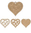 MDF dekorējamas sagataves "Sirds - 1", 3 gab., 9x8.5cm, biezums 3mm
