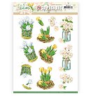 Izgrieztu motīvu loksne 3D atklātnēm "Jeanine's Art – Welcome Spring - Yellow Tulips", A4, 1 loksne