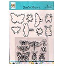 Formu izgriešanas trafaretu un silikona zīmogu komplekts "Garden Flowers Insects", 4x(35x35mm)/ 4x(23x20mm)