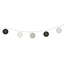 LED gaismiņu virtene ar kokvilnas bumbām D:6cm, 1,65m, 10 gaismekļi, darbojas uz baterijām, silti baltā gaisma