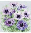 Izšūšanas komplekts krustdūrienā "Purple anemones", 30x30cm