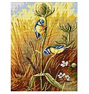 Kanva ar zīmējumu izšūšanai krustdūrienā, 100% kokvilna, "Archibal Thornburn - Bluetits on a Teasel", 30x40 cm