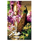 Kanva ar zīmējumu izšūšanai krustdūrienā, 100% kokvilna, "Eugene Bidau - A Peacock and Doves in a Garden", 50x81 cm