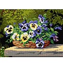 Kanva ar zīmējumu izšūšanai krustdūrienā, 100% kokvilna, "Basket with Pansies", 30x40 cm