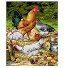 Kanva ar zīmējumu izšūšanai krustdūrienā, 100% kokvilna, "Chickens", 40x50 cm