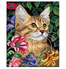 Kanva ar zīmējumu izšūšanai krustdūrienā, 100% kokvilna, "Cat and Flowers", 24x30 cm