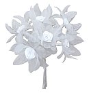 Dekoratīvas organzas ziedi ar satīna rozīti, D: 36 mm, white, 6 ziedi buntē