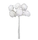 Dekoratīvas organzas rozītes ar pērlīti, D: 18 mm, white, 6 ziedi buntē