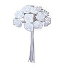 Dekoratīvas satīna rozītes ar pērlīti, D: 14 mm, white, 12 ziedi buntē
