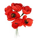 Dekoratīvie auduma ziedi "Poppy-Flower small", D: 26 mm, red, 6 ziedi buntē