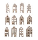 Dekoratīvās filca figūras "Nordic houses", 3.5-4.2cm + līmpunktiņi, 12gab.