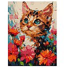 Komplekts gleznošanai pēc numuriem "A kitty in flowers", audekls uz apakšrāmja, 30х40cm