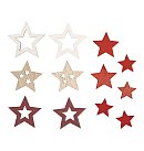Krāsainie koka dekori "Star", ar pašlīmējošo punktu, 2.2-4.4cm, 12gab.