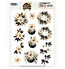 Izgrieztu motīvu loksne 3D atklātnēm "Berries Beauties - Golden Whisper - Flowers", A4, 1 loksne