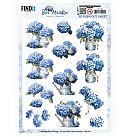 Izgrieztu motīvu loksne 3D atklātnēm "Berries Beauties - Blue Meadow - Vase", A4, 1 loksne