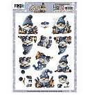 Izgrieztu motīvu loksne 3D atklātnēm "Berries Beauties - Gnomie Holidays - Blue", A4, 1 loksne