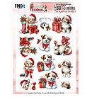 Izgrieztu motīvu loksne 3D atklātnēm "Berries Beauties - A Very Furry Christmas - Puppy", A4, 1 loksne