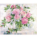 Izšūšanas komplekts krustdūrienā "Peonies by the Window", 55x44cm