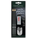 Zīmuļu komplekts "Faber-Castell 1111", trīs grafita zīmuļi HB, dzēšgumija un asināmais, melns