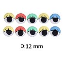 Krāsainas plastmasas actiņas ar skropstām, kustīgas, D:12 mm, iep. 10 gab.