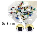 Krāsainas plastmasas actiņas ar skropstām, kustīgas, D:8mm, 100 gab.