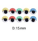 Krāsainas plastmasas actiņas ar skropstām, kustīgas, D:15 mm, 10 gab.