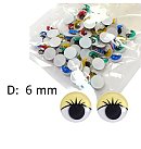 Plastmasas actiņas ar skropstām, kustīgas, krāsainas, D:6mm, 100 gab.