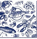Salvetes dekupāžai "Delicious Seafood navy", 33x33cm, 2 gab.