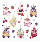 Salvetes dekupāžai "Fruity cupcakes white", 33x33cm, 2 gab.