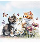 Salvetes dekupāžai "Kittens in flower field", 33x33cm, 2 gab.