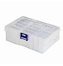 Tukša plastmasas kaste ar 14 nodalījumiem un rokturi, 11.7x16.4x5.8cm, caurspīdīga