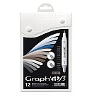 "BRUSH & EXTRA FINE" marķieru komplekts uz spirta bāzes "Mix greys", 12 toņi