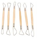 Double loop tools and wooden spatula set, for work with clay or plasticine, 20.32cm, 6pcs