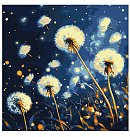 Komplekts gleznošanai pēc numuriem "Flying dandelions in the evening sky with extra metallic paints", audekls uz apakšrāmja, 40x40cm