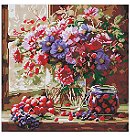 Dimantu mozaīkas komplekts "Bouquet and fruit", audekls uz apakšrāmja, 40х40cm