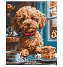 Komplekts gleznošanai pēc numuriem, "Maltipoo at the coffee shop", audekls uz apakšrāmja,40х50cm